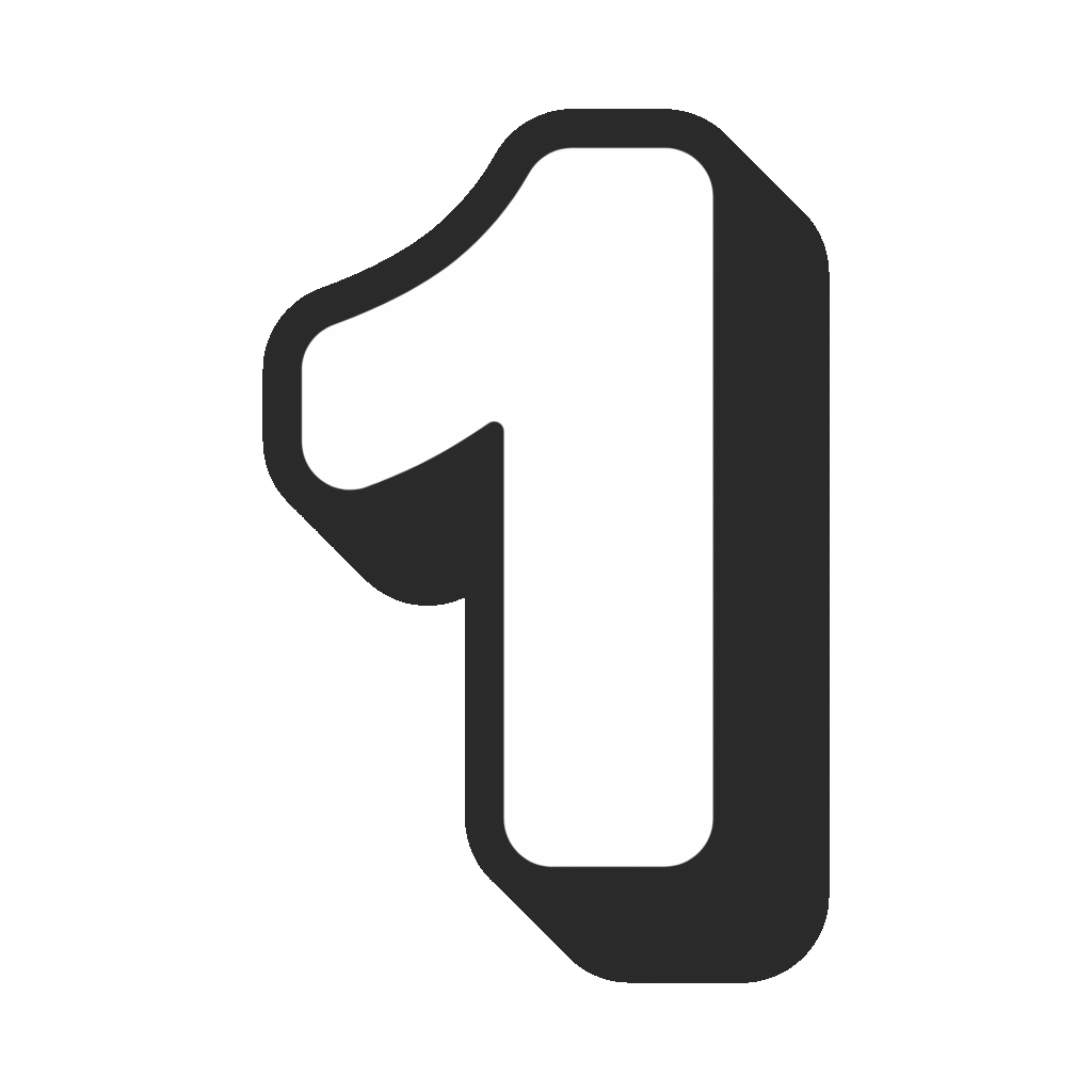 White number “1” with a thick black outline/shadow on a green background.